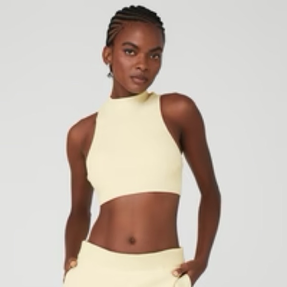 Alo Goddess Rib Cropped Dynamite Tank, French Vanilla, XS